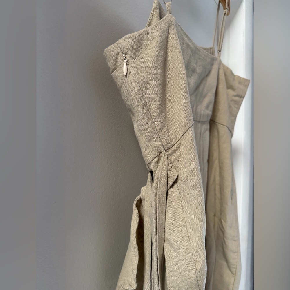 Linen Tan Spaghetti Strap Ruffle Dress - Picture 5 of 8
